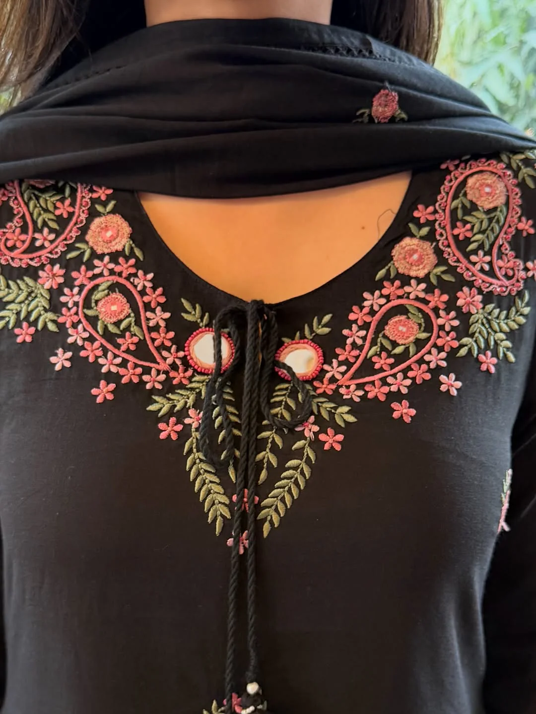 Women’s Black Embroidered Kurta Pant Set with Dupatta - Image 2