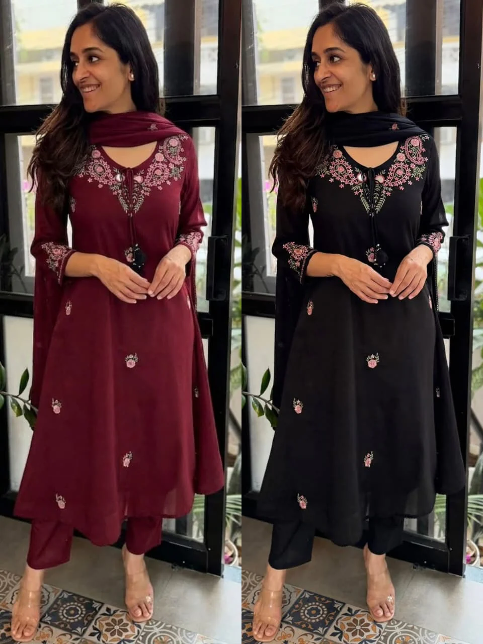 Women’s Black Embroidered Kurta Pant Set with Dupatta - Image 5