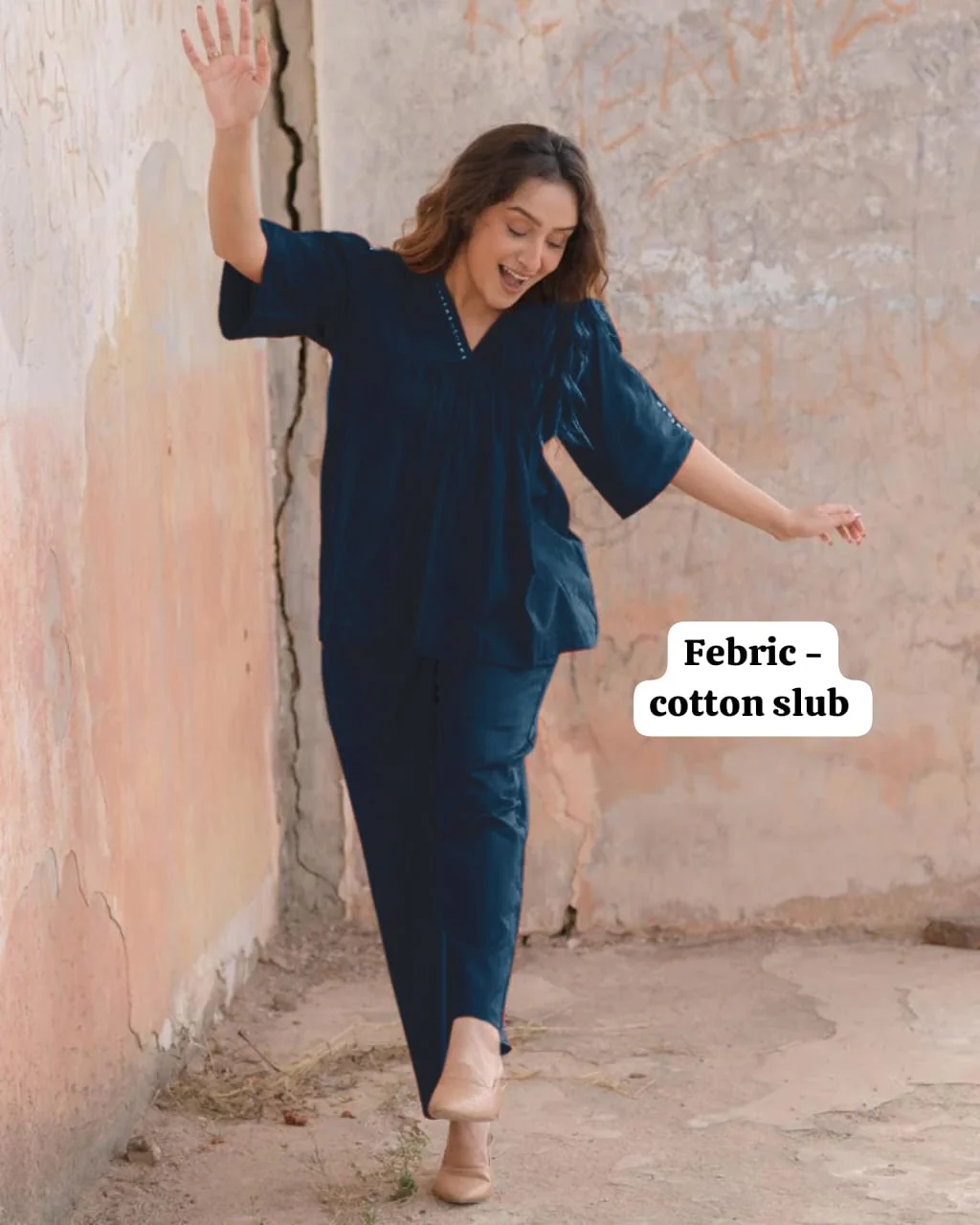 Women’s Blue Cotton Slub Co-ord Set - Image 3