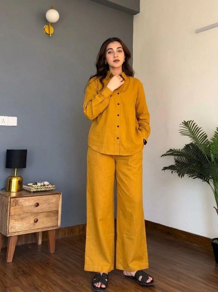 Yellow Cotton Co-ord Set for Women - Image 2